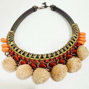 Dimitriades signed brown Leather necklace with crystals